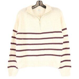 NWT Splendid Quarter Zip Sweater in Pale Oak Heather/Washed Eggplant Stripe (S)